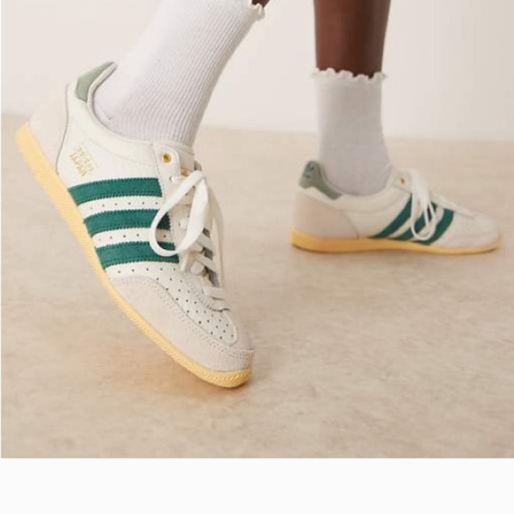 Adidas Cream and Green Retro Sneakers
